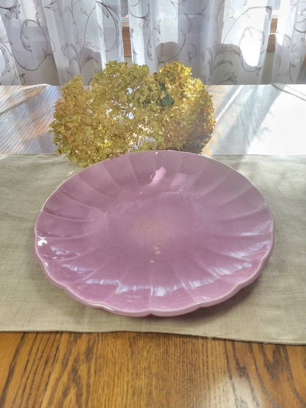 Vintage Red Wing Art Pottery Tray 48, Orchid Pink Speckled 12-1/2"